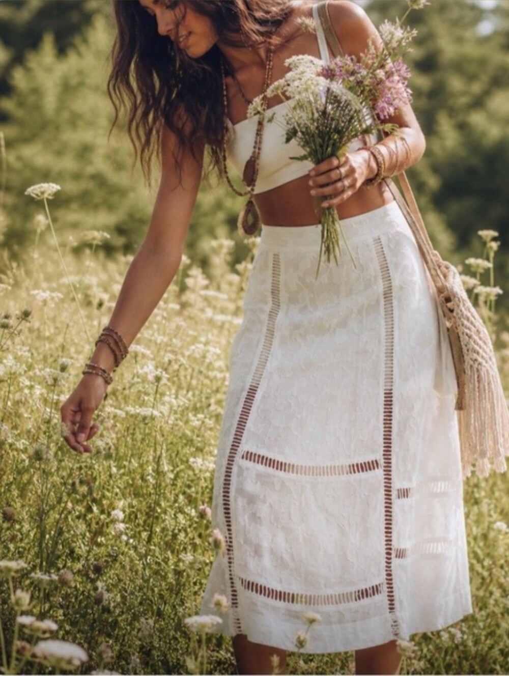 Hard To Find! Free People Open Stitch White Paneling Midi Skirt. Size 10.